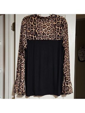 Leopard Print Sheer LS Blouse Size 3XL